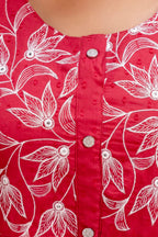 Cherry Red Pure Cotton Embroidered Kurta & Pant Set | Floral Yoke Ethnic