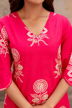 Designer Pink Co-ord Set with Tulip Pants & White Floral Embroidery