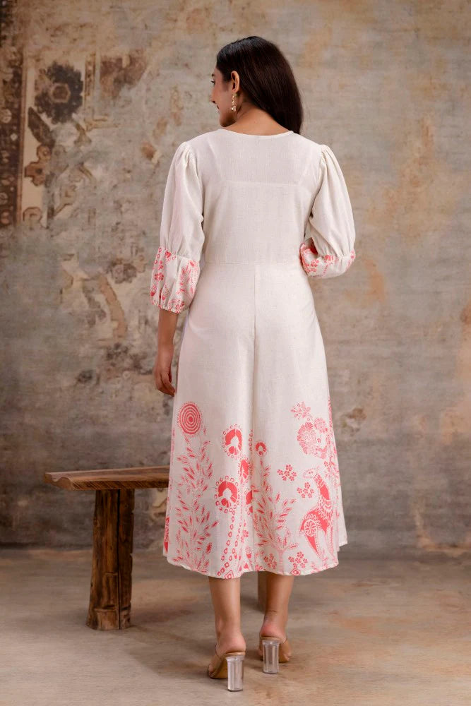 White & Pink Flex Cotton Dress with Lining – Women Wear