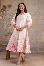 White & Pink Flex Cotton Dress with Lining – Women Wear