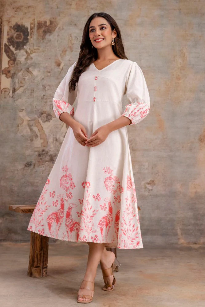 White & Pink Flex Cotton Dress with Lining – Women Wear