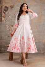 White & Pink Flex Cotton Dress with Lining – Women Wear