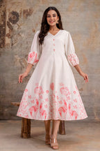 White & Pink Flex Cotton Dress with Lining – Women Wear