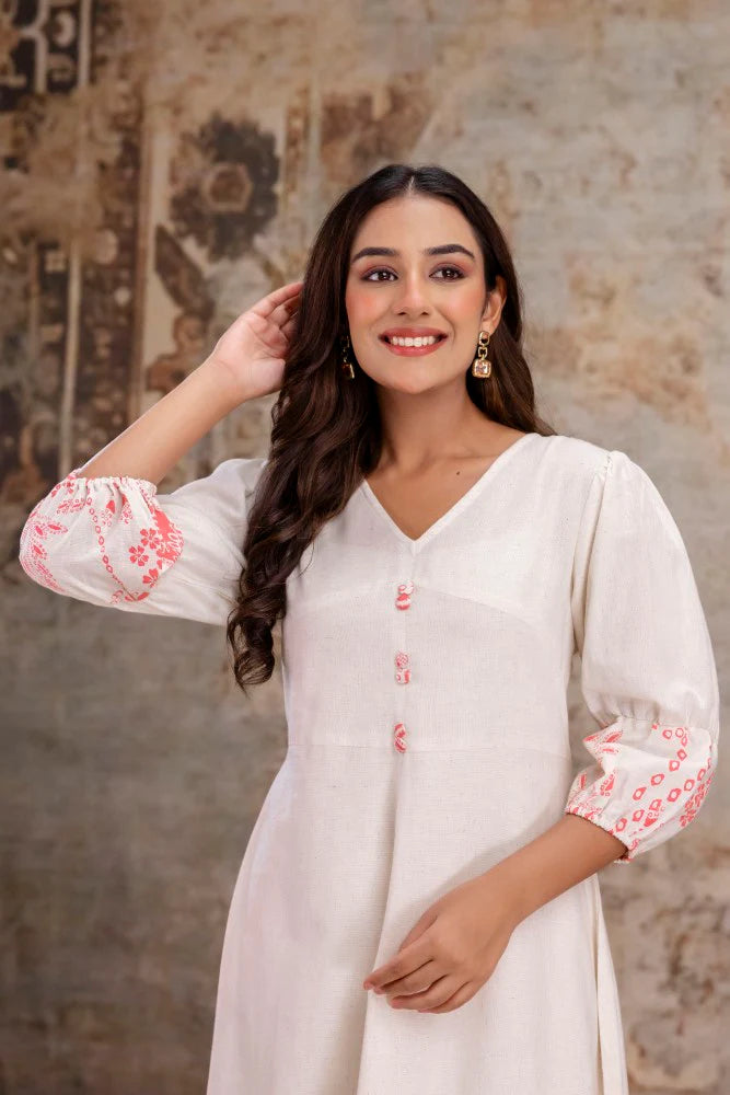 White & Pink Flex Cotton Dress with Lining – Women Wear