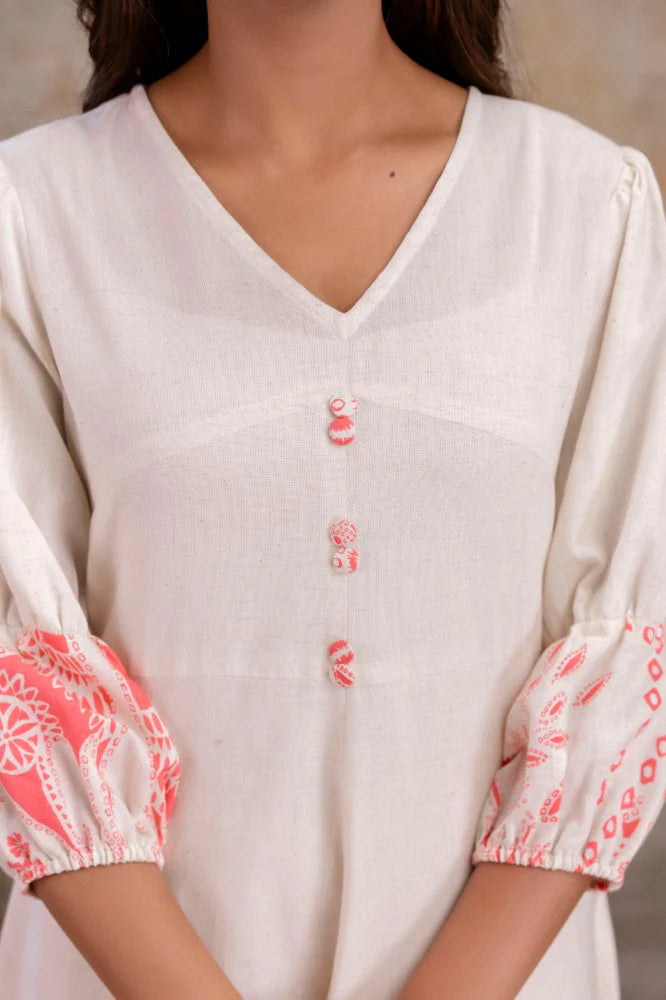 White & Pink Flex Cotton Dress with Lining – Women Wear