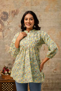 Mint Green Pure Cotton Jaipuri Floral Printed Top