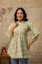 Mint Green Pure Cotton Jaipuri Floral Printed Top