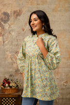 Mint Green Pure Cotton Jaipuri Floral Printed Top