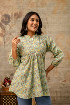Mint Green Pure Cotton Jaipuri Floral Printed Top