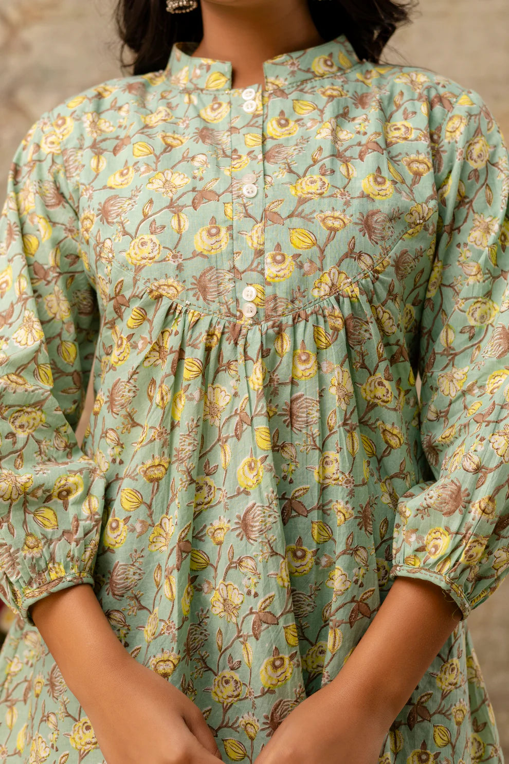 Mint Green Pure Cotton Jaipuri Floral Printed Top