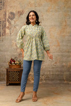 Mint Green Pure Cotton Jaipuri Floral Printed Top