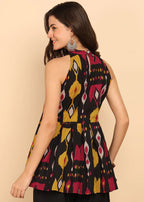 Black Geometric Printed Fit And Flare Cotton Stitched Tunic