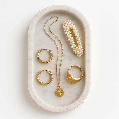 White Marble Tray, jewellery Organizer, Trinket Holder, Elegant Decorative Tray (oval)