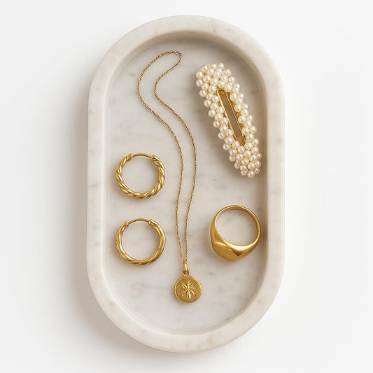 White Marble Tray, jewellery Organizer, Trinket Holder, Elegant Decorative Tray (oval)