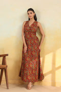 Women’s Pure Cotton Hand Block Printed Maxi Dress – Rust Red Floral