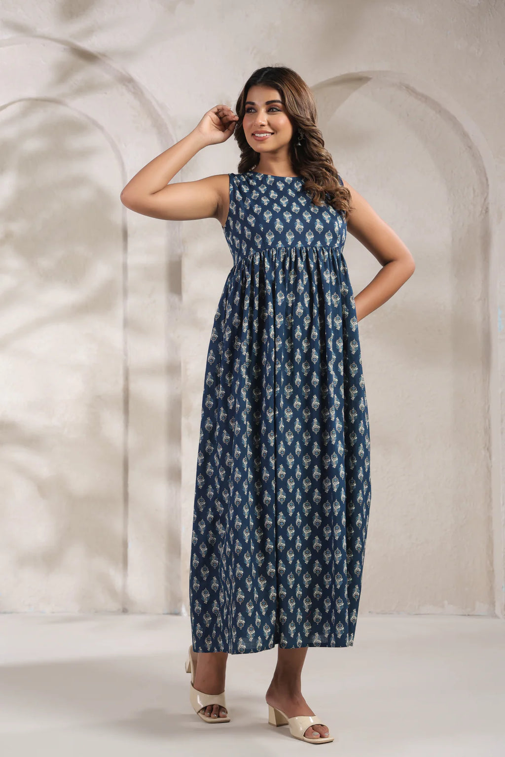 Elegant Indigo Buta dress crafted from pure cotton