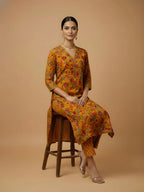 Mustard Bloom Pure Cotton Printed Kurta & Pant Set | Ethnic Floral Co-ord