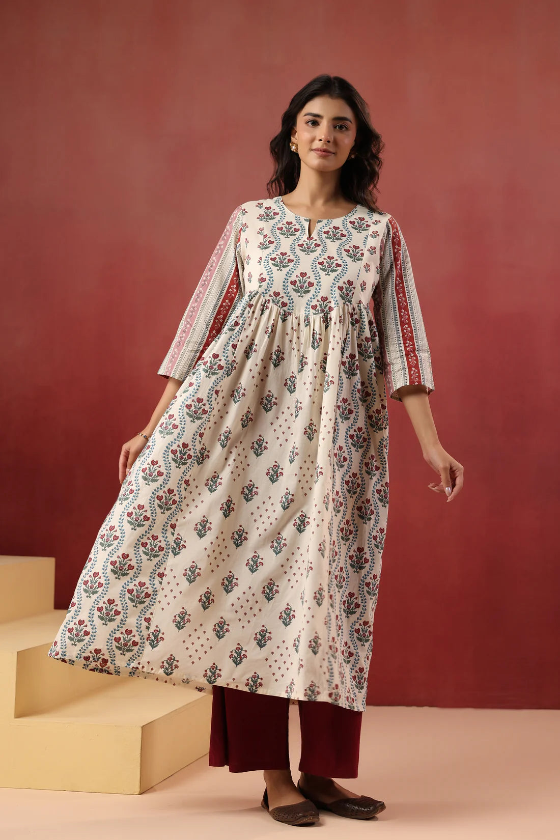 Hand-Block Printed Cotton Kurti — Elegant Flowy Ethnic Wear