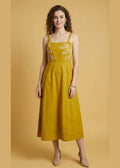 Pure Cotton Mustard Embroidered Dress