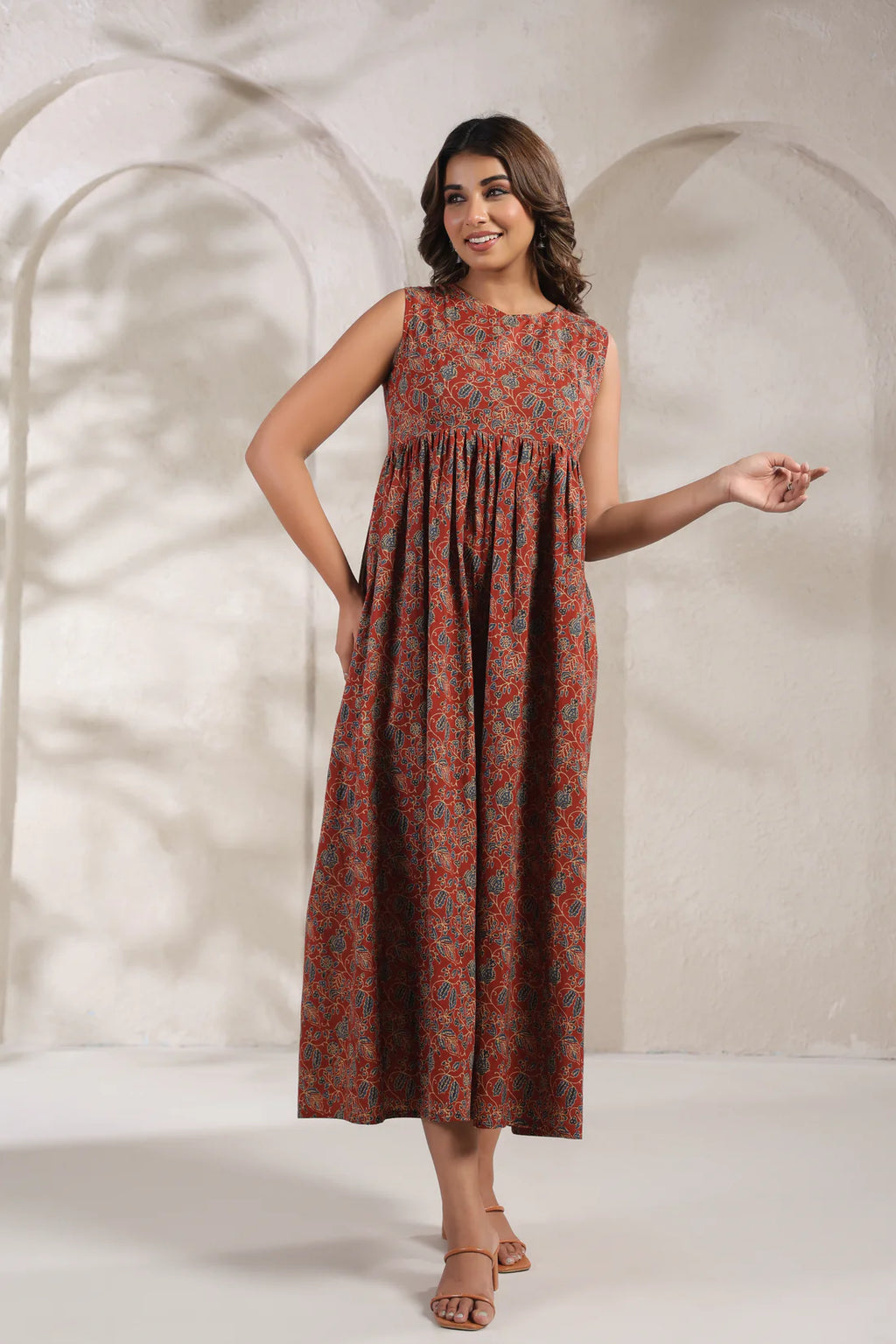 Elegant Red Jal  dress crafted from pure cotton