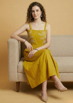 Pure Cotton Mustard Embroidered Dress
