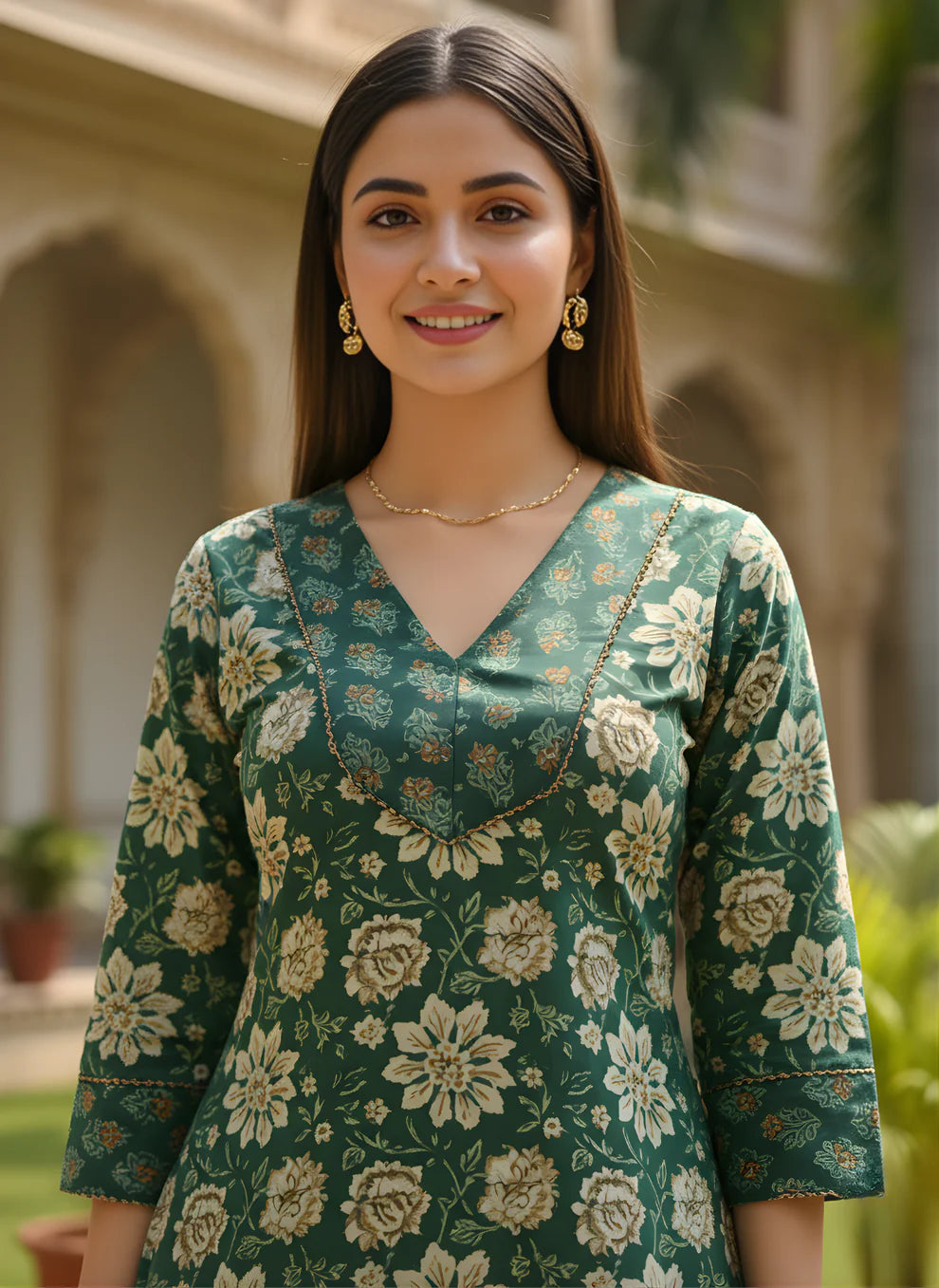 Emerald Green Pure Cotton Printed Kurta Set