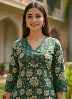 Emerald Green Pure Cotton Printed Kurta Set