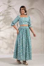 Elegant Cotton Crop Top & Skirt Co-ord Set – Floral Print | Summer Ethnic Wear