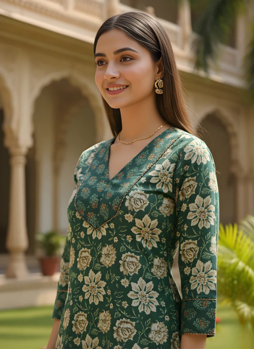 Emerald Green Pure Cotton Printed Kurta Set