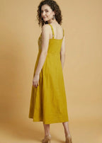 Pure Cotton Mustard Embroidered Dress