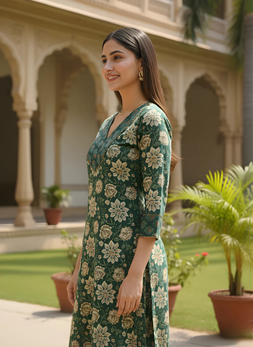 Emerald Green Pure Cotton Printed Kurta Set