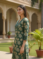 Emerald Green Pure Cotton Printed Kurta Set