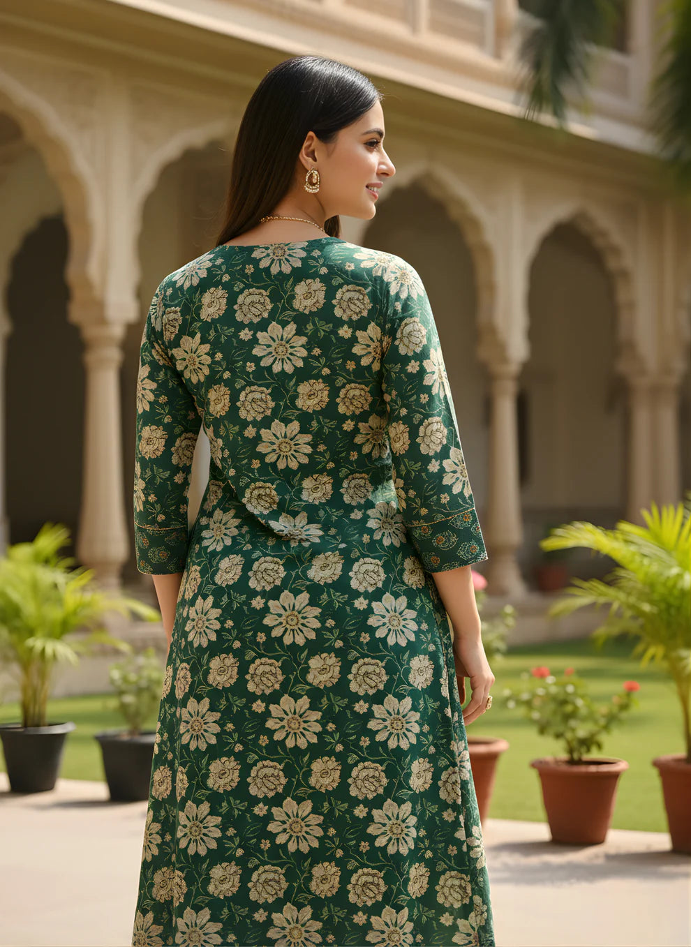 Emerald Green Pure Cotton Printed Kurta Set