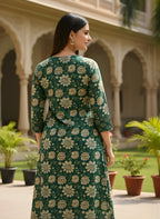 Emerald Green Pure Cotton Printed Kurta Set