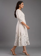 Pure Cotton White Printed Midi Dress