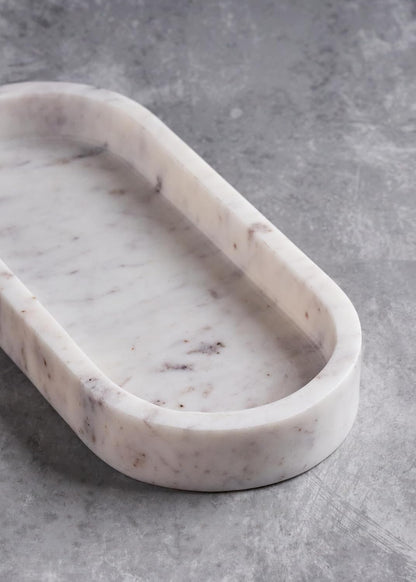 White Marble Tray, jewellery Organizer, Trinket Holder, Elegant Decorative Tray (oval)