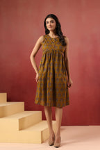Printed Cotton Sleeveless Dress — Elegant Flared Casual Wear
