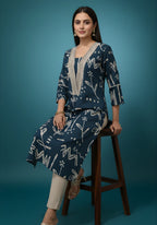 Blue Beige Pure Cotton Printed Kurta Set
