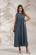 Elegant Indigo Buta dress crafted from pure cotton