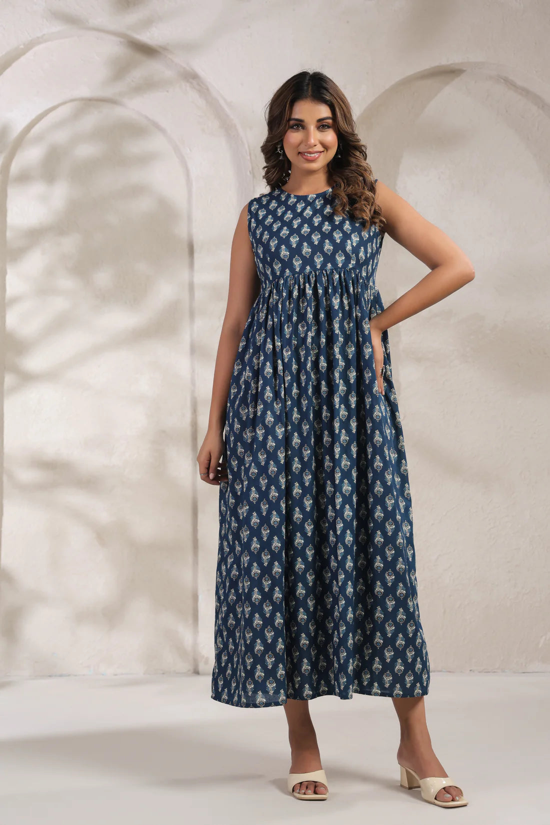 Elegant Indigo Buta dress crafted from pure cotton