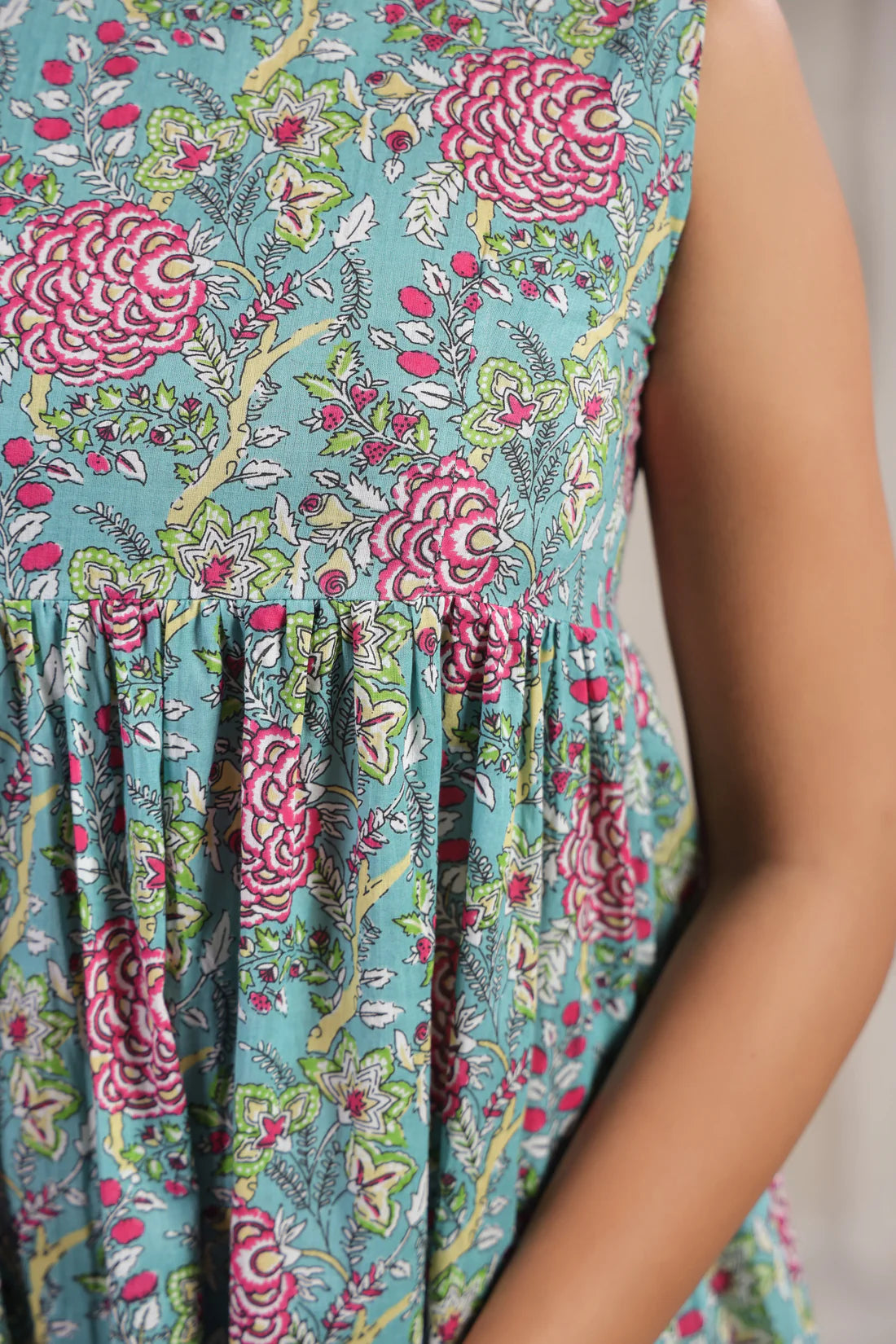 Green jal print dress crafted from pure cotton