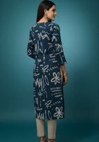 Blue Beige Pure Cotton Printed Kurta Set