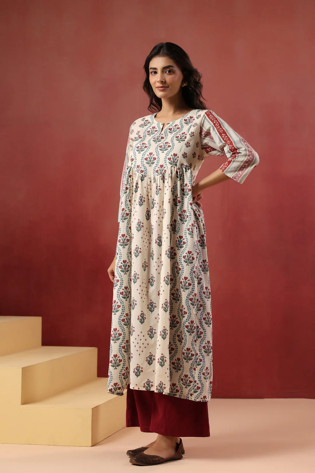 Hand-Block Printed Cotton Kurti — Elegant Flowy Ethnic Wear