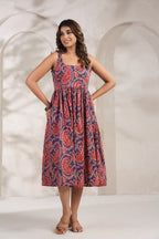 Hand Block Printed Mul Cotton Midi Dress — Premium Lined Comfort