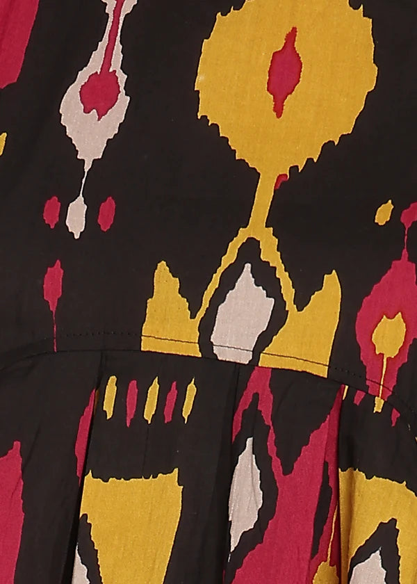Black Geometric Printed Fit And Flare Cotton Stitched Tunic