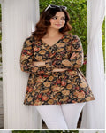 Women Dark Olive Floral Cotton Tunic Top – Soft & Breathable