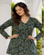 Women Forest Green Floral Cotton Tunic Top – Soft & Breathable