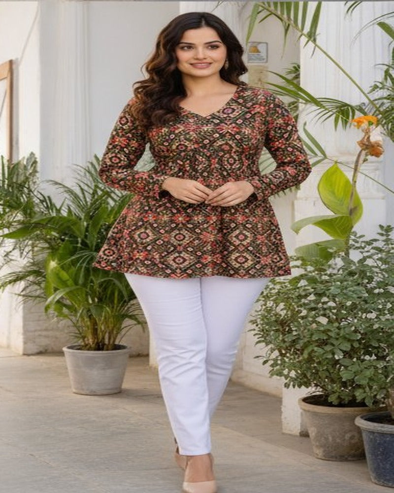 Women Multicolor Ethnic Print Cotton Tunic Top – Soft & Breathable