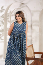 Elegant Indigo Buta dress crafted from pure cotton