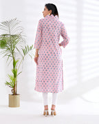 Hand Block Printed Cotton Kurti — Sculpted Neckline, Elegant Daily Wear
